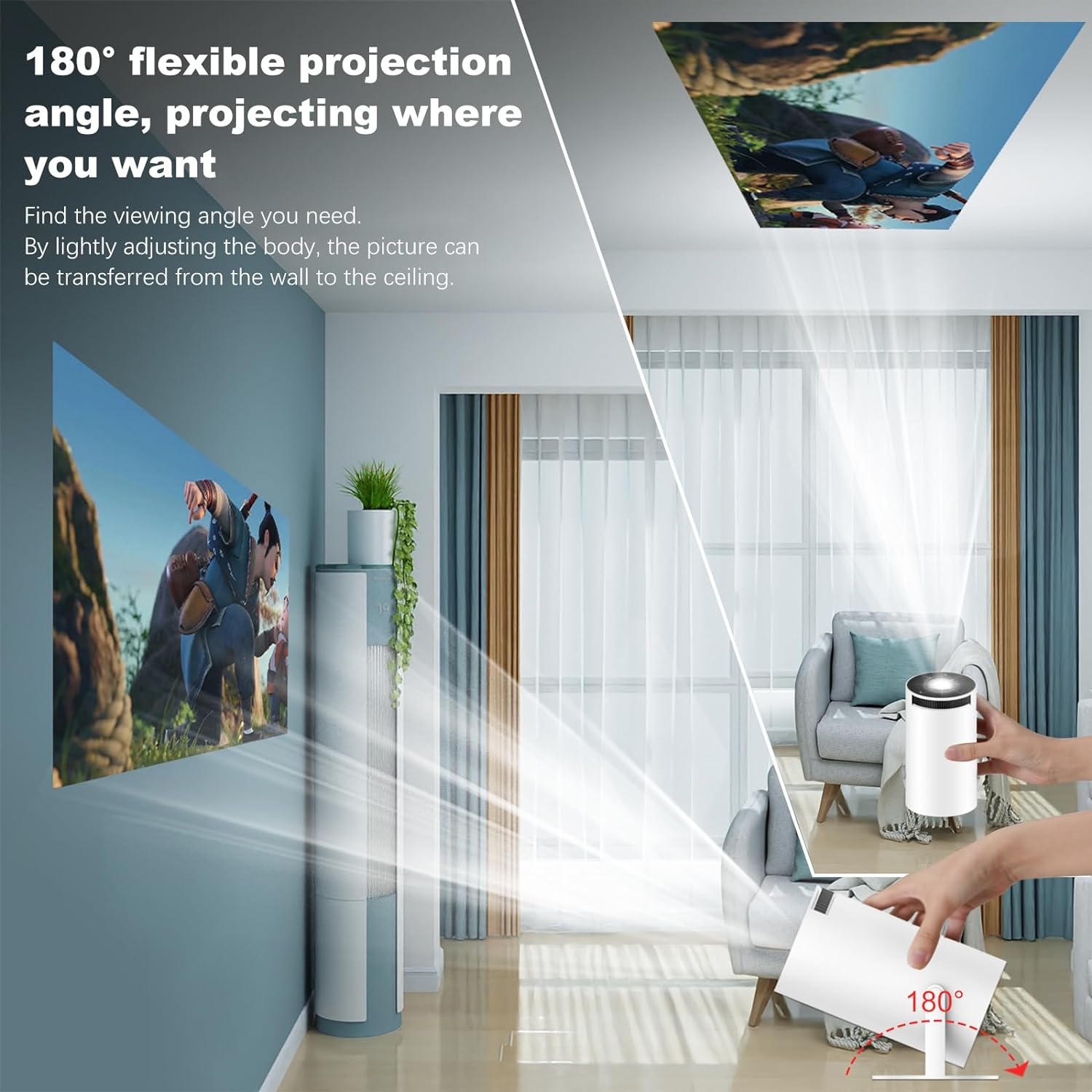 Mini Projector, HY300 Auto Keystone Correction Portable Projector, 4K/ 200 ANSI Smart Projector with 2.4/5G WiFi, BT 5.0, 130 Inch Screen, 180 Degree Flip, Round Design, Home Video Projector - MAGCUBIC