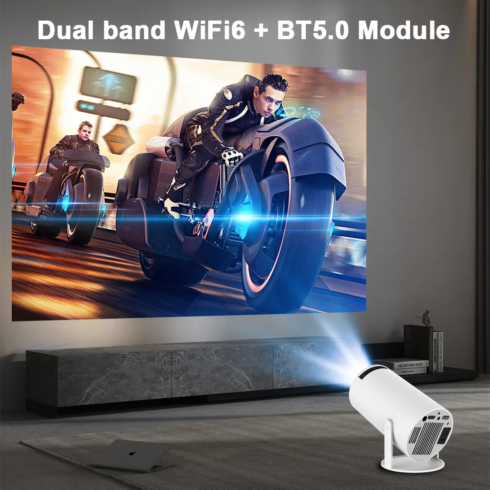 Mini Projector, HY300 Auto Keystone Correction Portable Projector, 4K/ 200 ANSI Smart Projector with 2.4/5G WiFi, BT 5.0, 130 Inch Screen, 180 Degree Flip, Round Design, Home Video Projector - MAGCUBIC